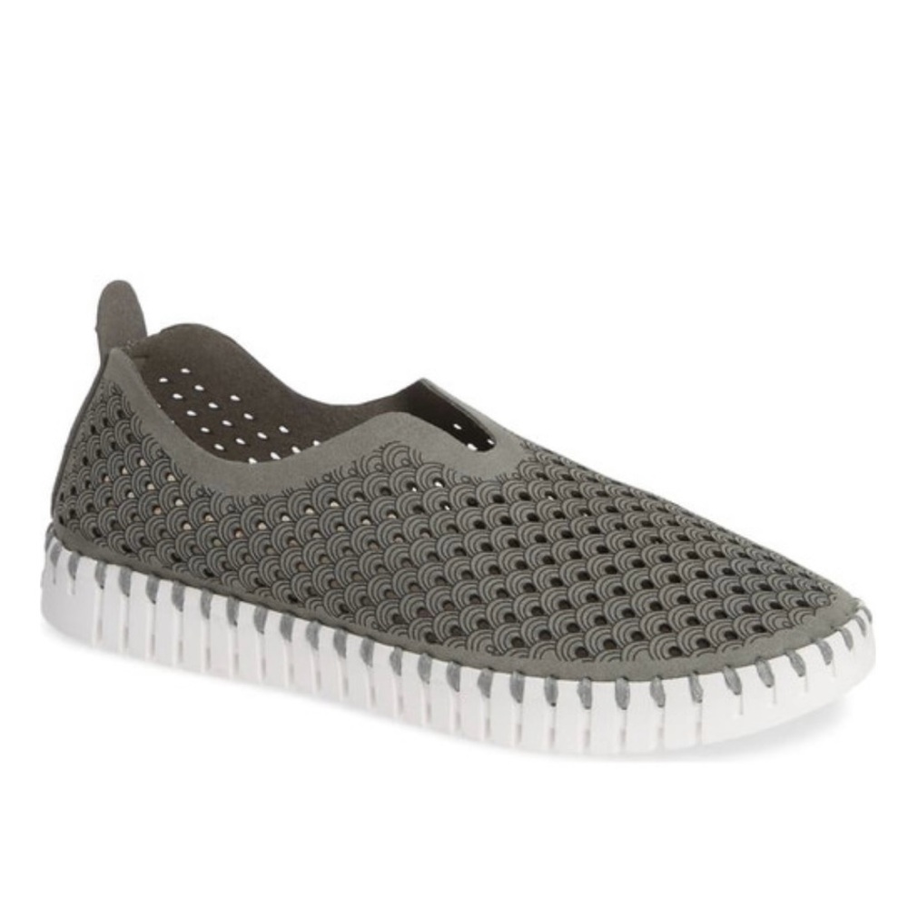 Ilse Jacobsen Tulip Perforated Suede Flats Slip On Women EU40 Gray Nubuck